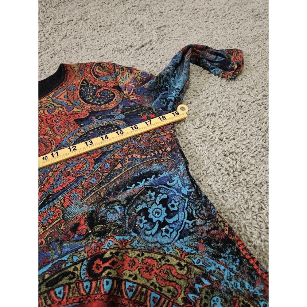 Jess & Jane Paisley Rhinestone 3/4 Sleeve Top Multicolor Knit Women Small Artsy - Picture 4 of 6